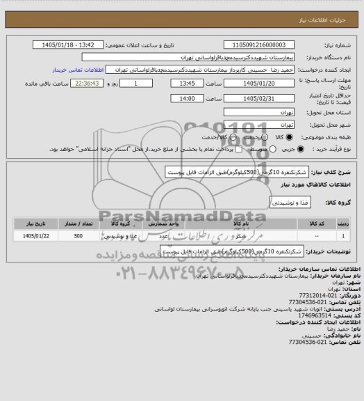 استعلام  شکر 