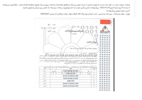  استعلام بیرینگ های گیربکس آسیاب مواد