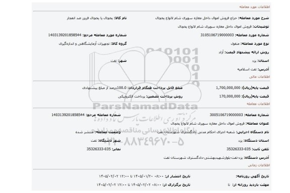 مزایده، فروش اموال داخل مغازه سوپری شام لانواع یخچال