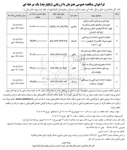 فراخوان مناقصه بهسازی و روسازی بخش مرکزی....