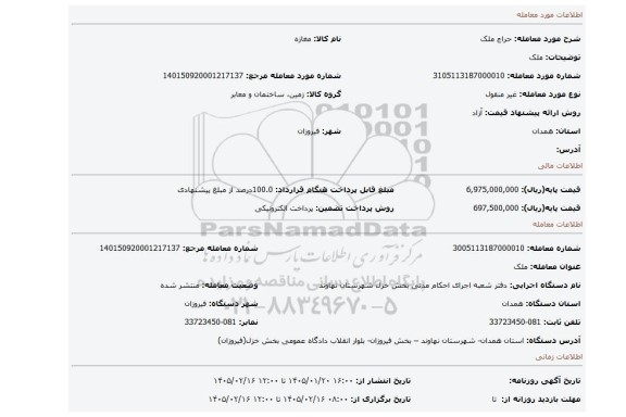 مزایده، ملک