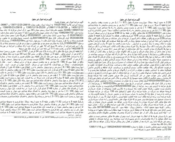 مزایده فروش یک قطعه آپارتمان نوع ملک طلق با کاربری به پلاک ثبتی 24 فرعی از 2147 اصلی