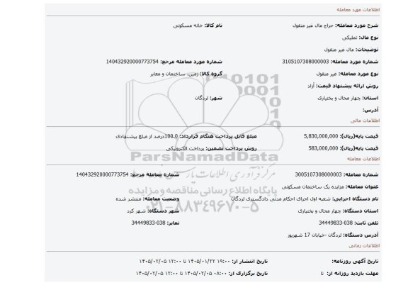 مزایده، مال غیر منقول