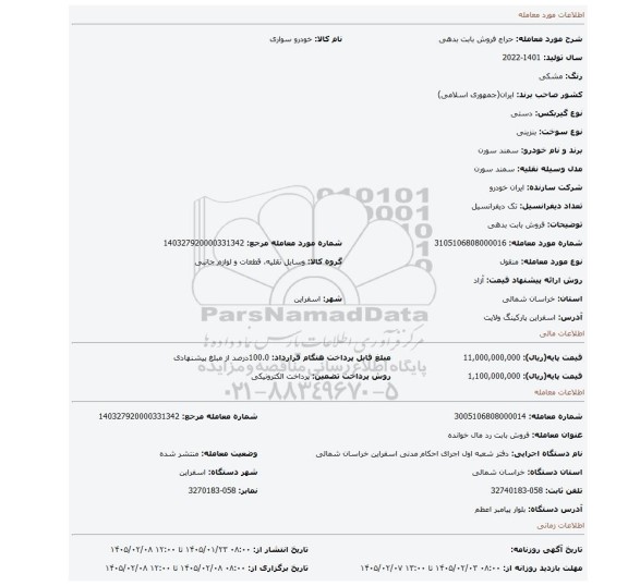 مزایده، فروش بابت بدهی