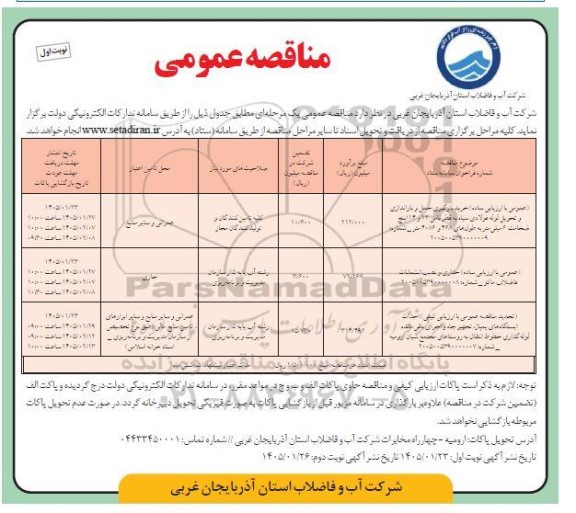 مناقصه خرید، بارگیری، حمل و باراندازی و تحویل لوله فولادی سیاه ...