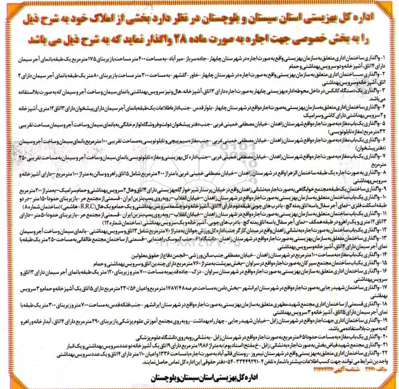 مزایده اجاره بخشی از املاک 