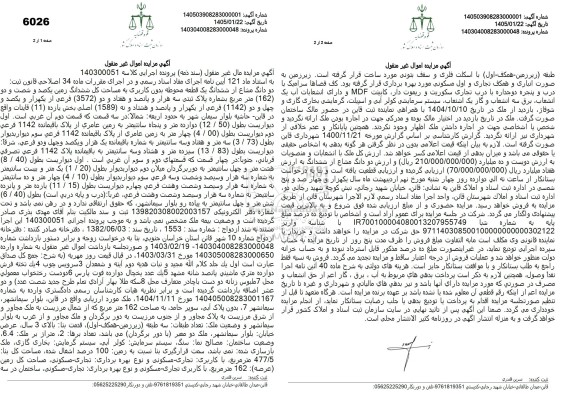 مزایده دو دانگ مشاع از ششدانگ یک قطعه محوطه بدون کاربری  ..