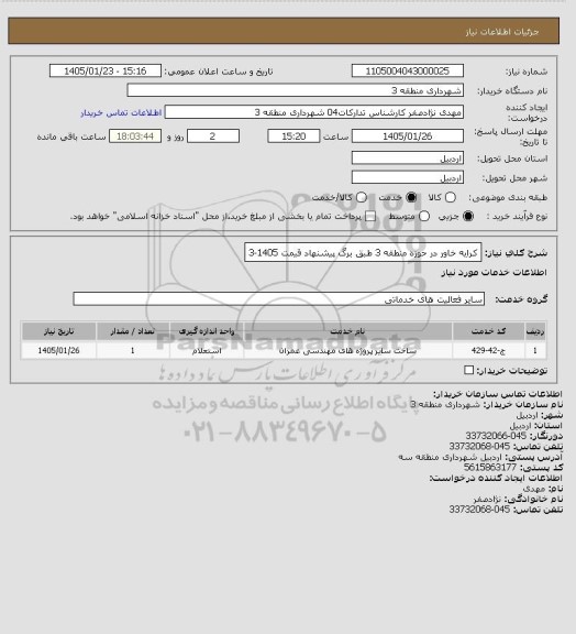 استعلام کرایه خاور در حوزه منطقه 3 طبق برگ پیشنهاد قیمت 1405-3