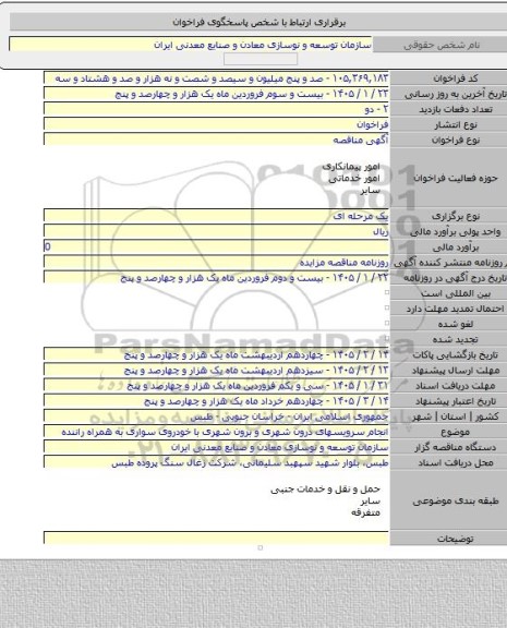 مناقصه, انجام سرویسهای درون شهری و برون شهری با خودروی سواری به همراه راننده