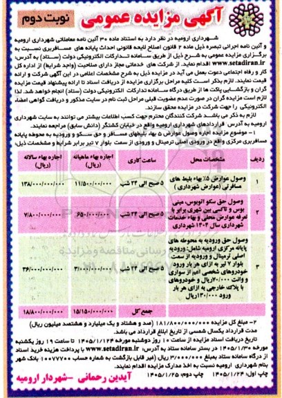 مزایده  وصول عوارض 5 بهاء بلیط های مسافرتی ... نوبت دوم