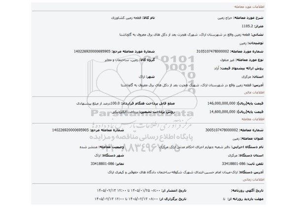 مزایده، زمین