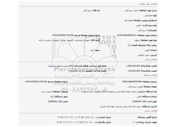 مزایده، سیم کارت