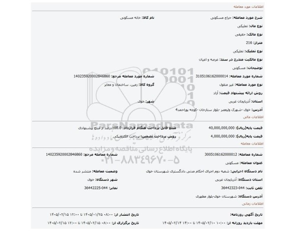 مزایده، مسکونی