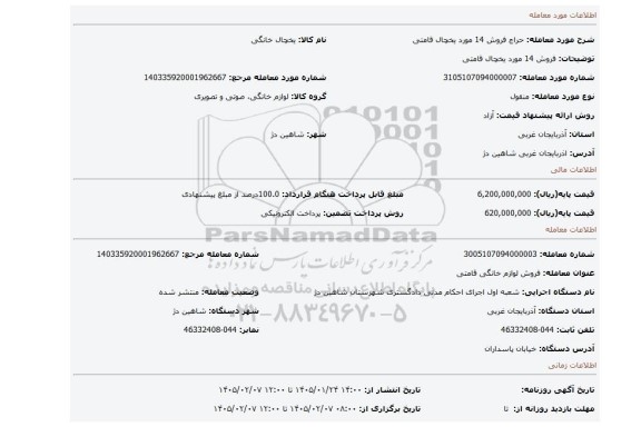 مزایده، فروش 14 مورد یخچال قامتی