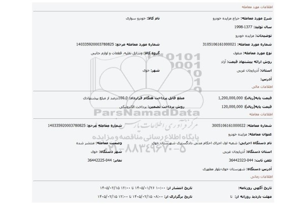 مزایده، مزایده خودرو