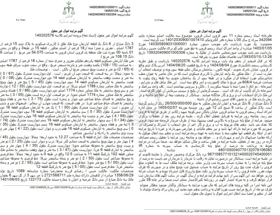 مزایده سه دانگ مشاع از 6 دانگ یک قطعه آپارتمان با کاربری مسکونی 