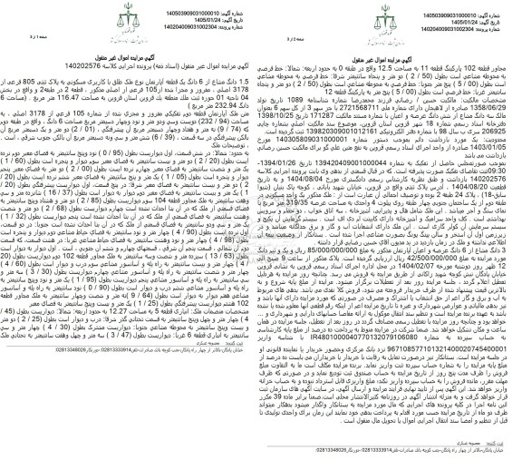 مزایده 1.5 دانگ مشاع از 6 دانگ یک قطعه آپارتمان نوع ملک طلق با کاربری مسکونی 