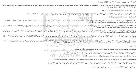 مزایده زمین آبی مشهور به هاشم ارخی به مساحت تقریبی 3000 متر مربع