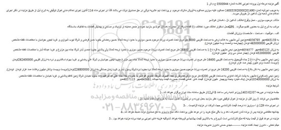 مزایده زمین آبی مشهور به هاشم ارخی به مساحت تقریبی 3000 متر مربع