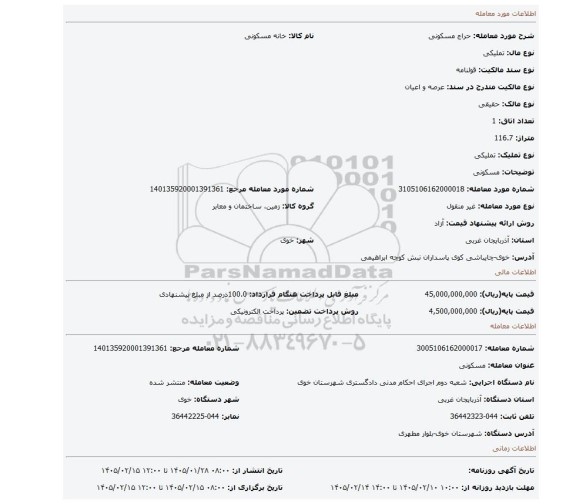 مزایده، مسکونی