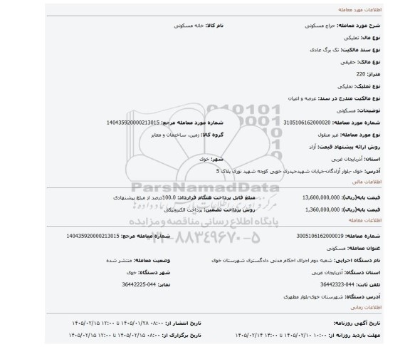 مزایده، مسکونی