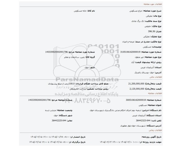 مزایده، مسکونی