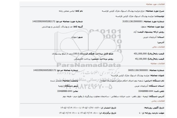 مزایده، مزایده پوشاک استوک مارک کیابی فرانسه