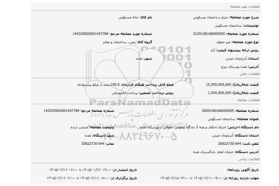 مزایده، ساختمان مسکونی