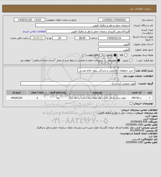 استعلام خرید تابلوهای راهنمایی و رانندگی پروژه دفاع مقدس