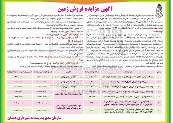 مزایده واگذاری املاک