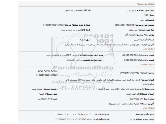 مزایده، زمین