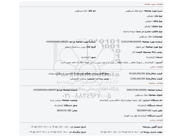 مزایده، ملک مسکونی
