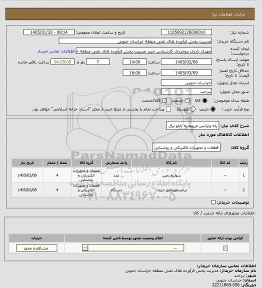 استعلام رله وترانس مربوط به تابلو برق