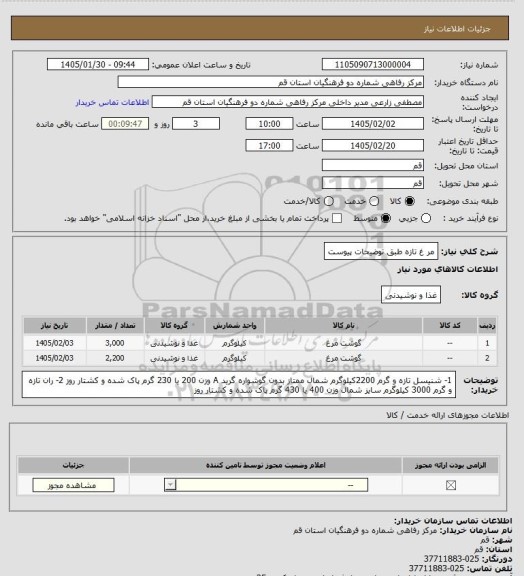 استعلام مر غ تازه طبق توضیحات پیوست
