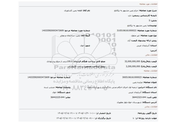 مزایده، زمین مشهور به تیکانلخ