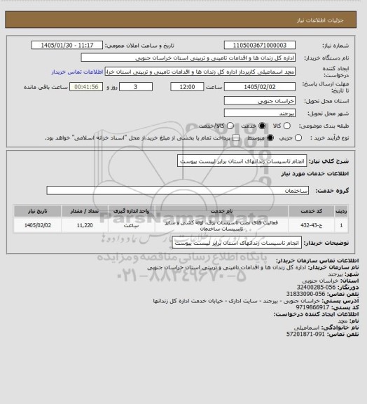 استعلام انجام تاسیسات زندانهای استان برابر لیبست پیوست