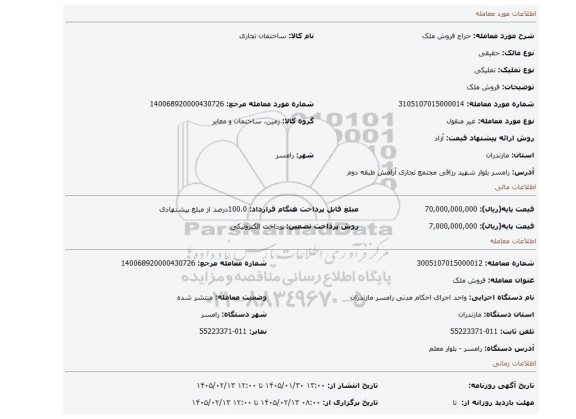 مزایده، فروش ملک