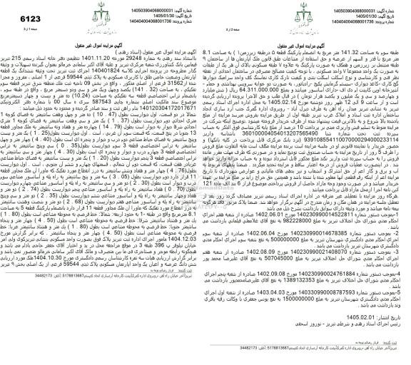 مزایده فروش ششدانگ یک قطعه آپارتمان وضعیت خاص طلق با کاربری مسکونی به پلاک ثبتی 59544