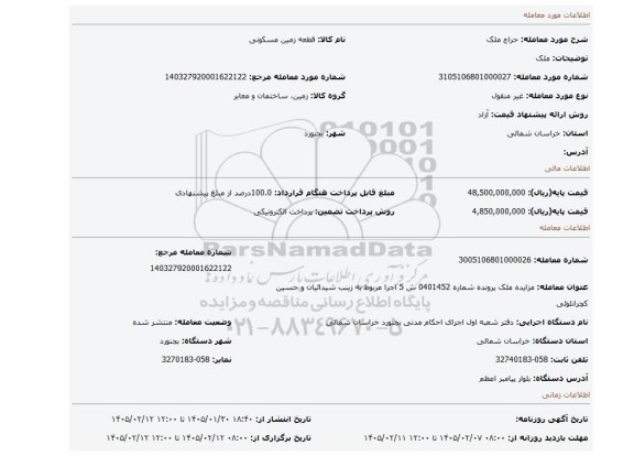 مزایده، ملک