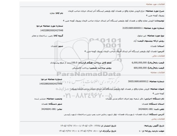 مزایده، فروش مفازه واقع در همدان کوی ولیعصر ایستگاه آخر ابتدای خیابان صاحب الزمان روبروی کوچه متین 4