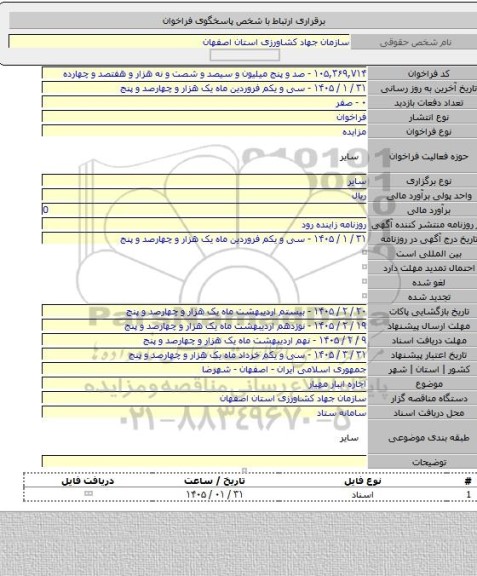 مزایده, اجاره انبار مهیار