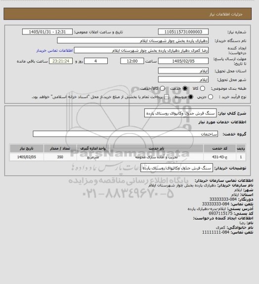 استعلام سنگ فرش جدول وکانیوای روستای پارده