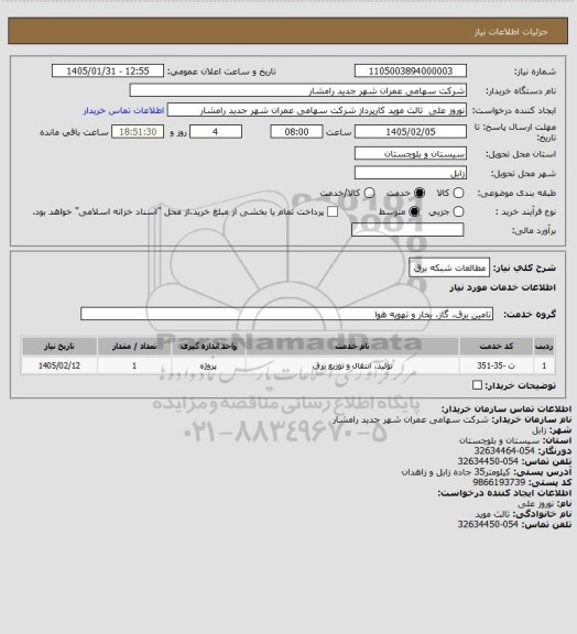 استعلام مطالعات شبکه برق