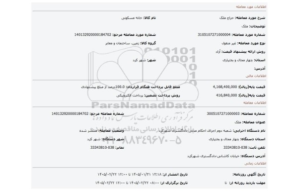 مزایده، ملک