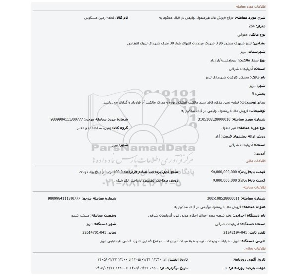 مزایده، فروش مال غیرمنقول توقیفی در قبال محکوم به