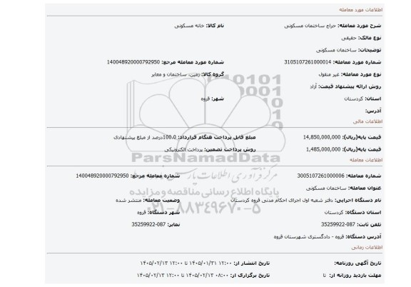 مزایده، ساختمان مسکونی
