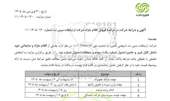 مزایده فروش اقلام مازاد