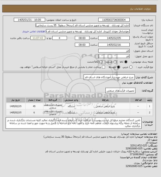 استعلام چرخ خیاطی مورد نیاز آموزشگاه های استان قم