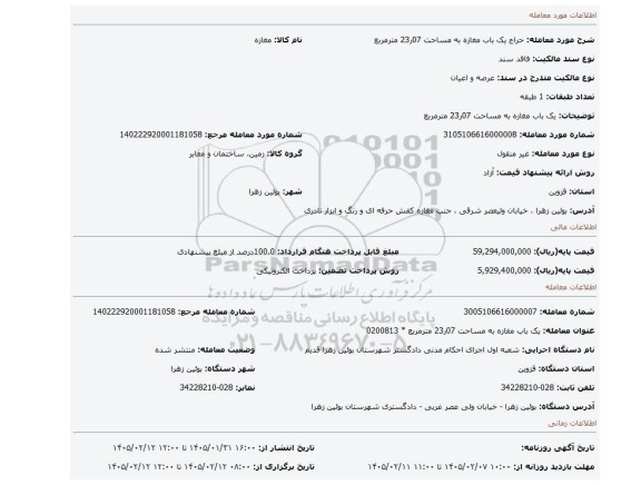 مزایده، یک باب مغازه به مساحت 07ر23 مترمربع