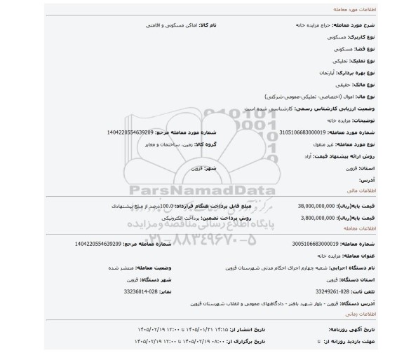 مزایده، مزایده خانه